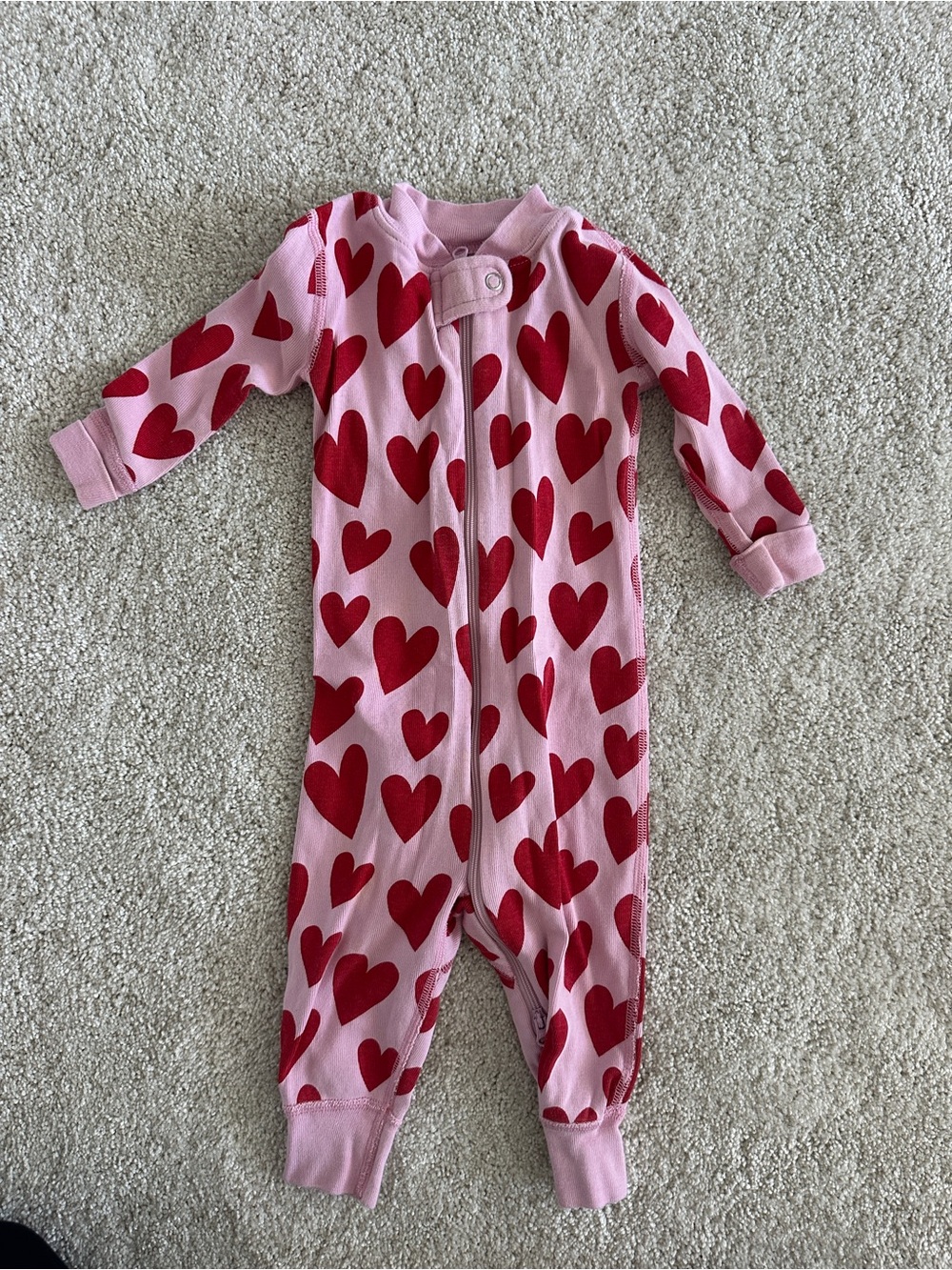 Hanna Andersson Pink Heart Print Kids One-Piece Zip Pajama - 100% Organic Cotton